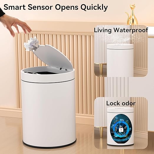 Bathroom Trash Can with Lid 2.6 Gallon Stainless Steel TrashCans Automatic - Image 5