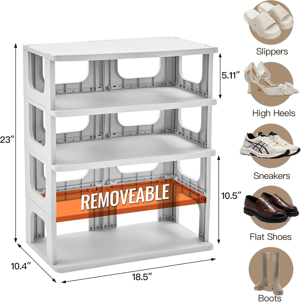 TRZZ 5-Tier Shoe Rack, Narrow Stackable Organizer, Grey