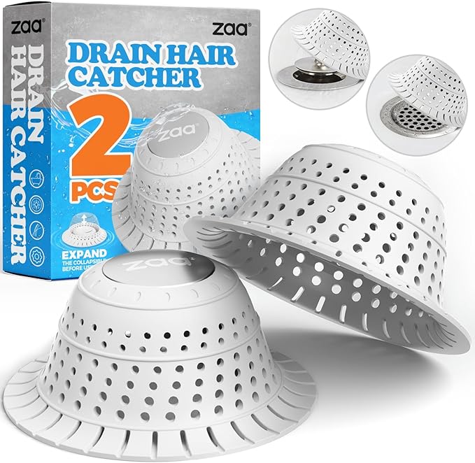 zaa Bathtub Drain Hair Catcher, Premium Silicone Collapsible 2 Pack Drain by zaa