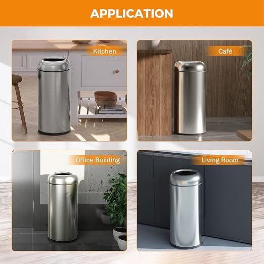 BEAMNOVA 16.5 Gallon Trash Can Black Open Top Large Outdoor Indoor Commercial - Image 7