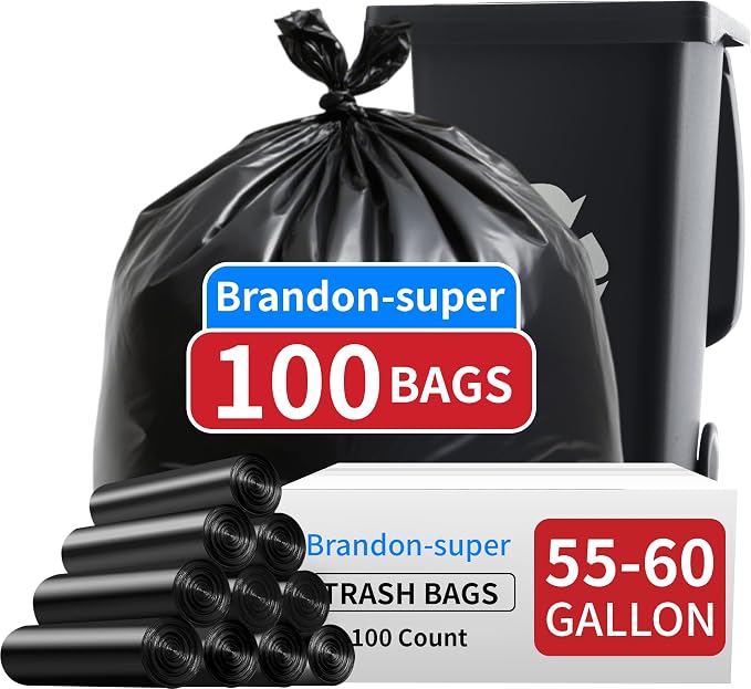 Brandon-super 55-60 Gallon Trash Bags, Sturdy & Tear-Resistant Commercial Can by Brandon-super