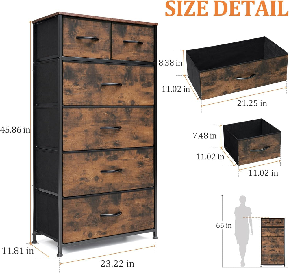 Tall Dresser for Bedroom, Fabric Storage Tower with 6 Drawers