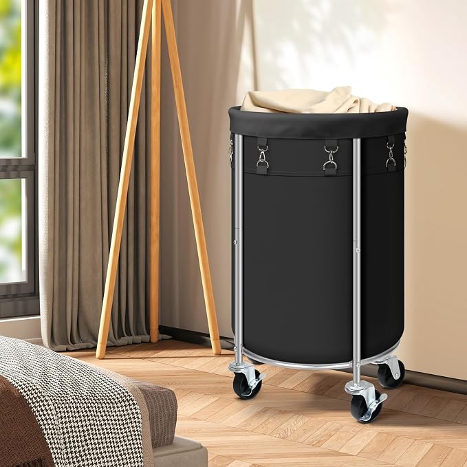 Laundry Hamper with Wheels, 100L Round Rolling Laundry Basket Sorter with - Image 3