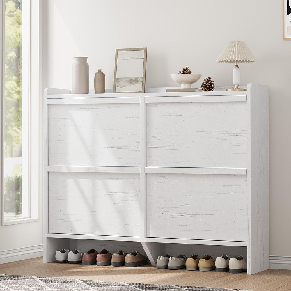 GarveeHome Shoe Cabinet with 4 Flip Drawers, Wooden Shoe Organizer Cabinet wi...