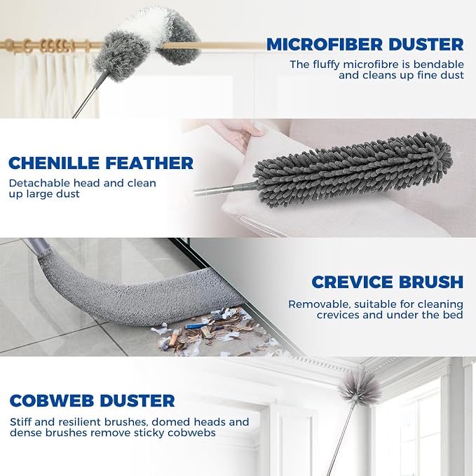 9Pcs Dusters for Cleaning Kit, Extendable Microfiber Duster Tools - Image 4