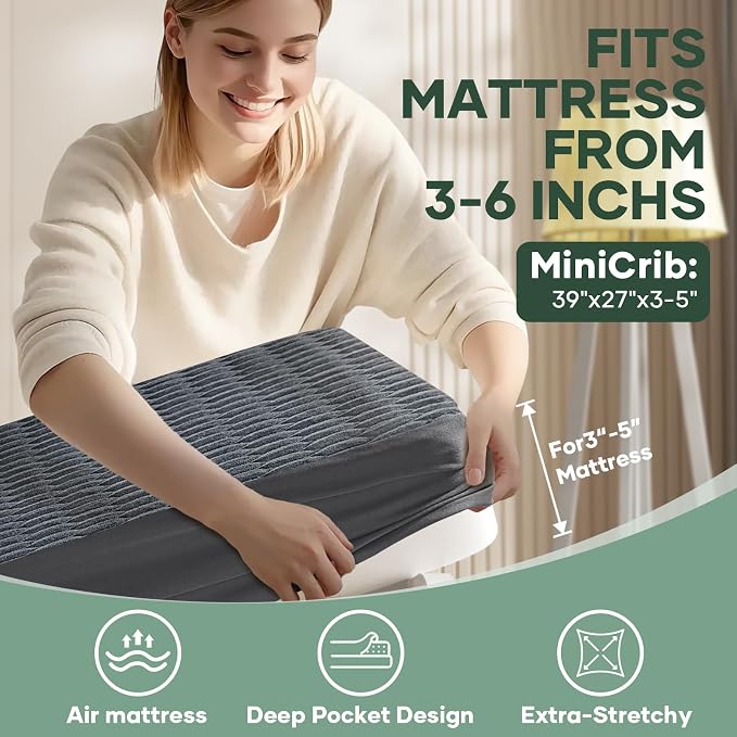 OhGeni Waterproof Mattress Protector, Mini Crib-Gray, Fitted Sheet - Image 4