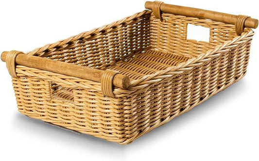 The Basket Lady Low Pole Handle Wicker Storage Basket, 19.5 in L x 12.5 in W x by TheBasketLady