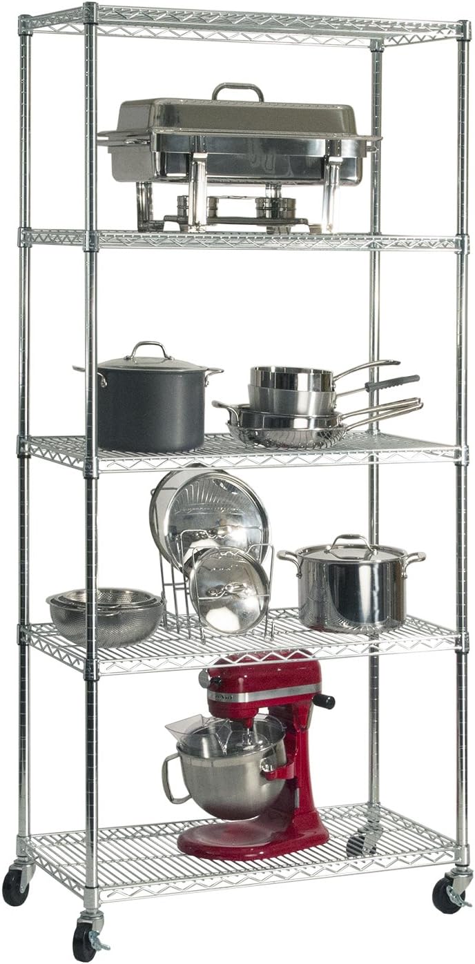 UltraDurable Commercial-Grade 5-Tier Steel Wire Shelving with Wheels, 36&quot...