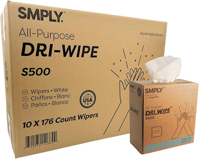 Dri-Wipe S500 by SMPLY Brands – All-Purpose Disposable Wipes, 10 Boxes of 176 - Image 2