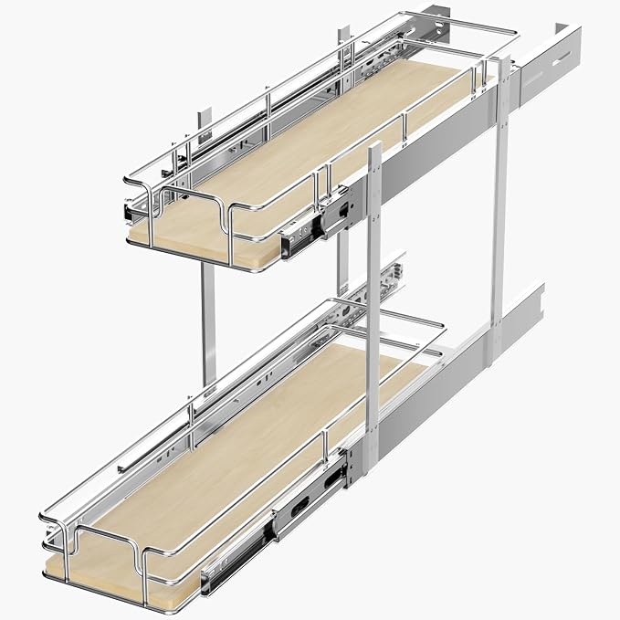 ROOMTEC 2 Tier Individual Pull Out Cabinet Organizer 7½"W x 21½"D, Slide Out by ROOMTEC