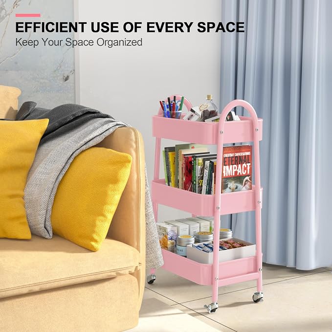 EAGMAK 3 Tier Utility Rolling Cart, Metal Storage Cart - Image 7