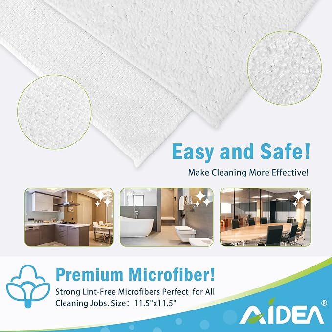 AIDEA Microfiber Cleaning Cloth 12PK, Dish Cloths White, Strong Water Absorption - Image 6