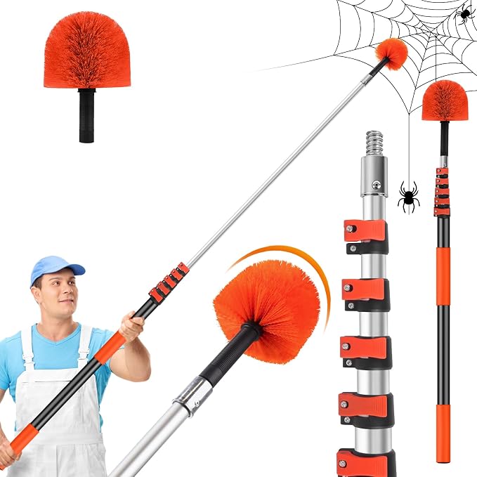 30FT Reach Cobweb Duster with Extension Pole, Spider Web Brush by ACTREY
