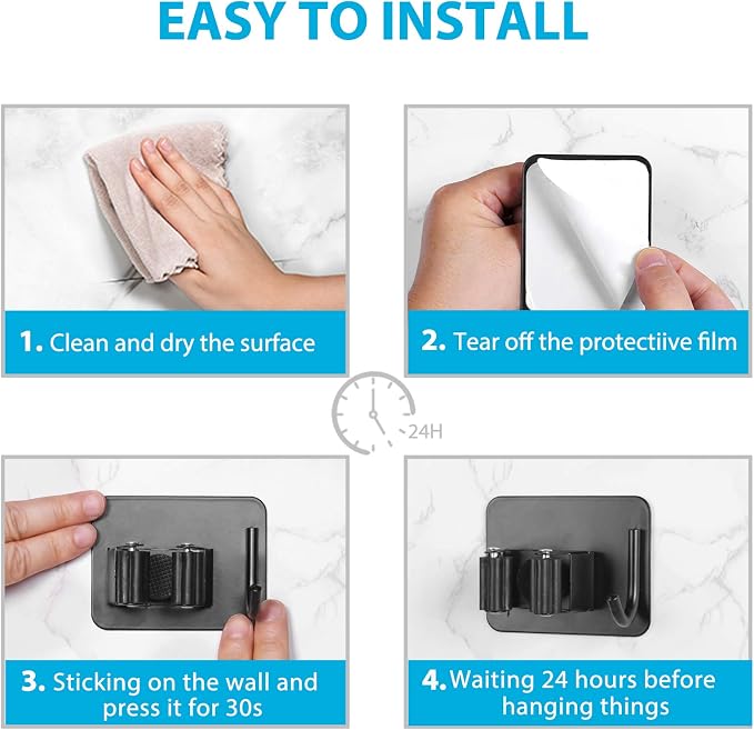 Mop Broom Holder No Drill, Mop Broom Organizer Wall Mounted Heavy Duty - Image 6