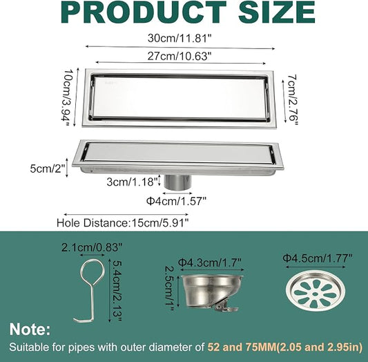 uxcell Rectangular Shower Drain, Brushed 304 Stainless Steel Odor-Proof Floor - Image 2