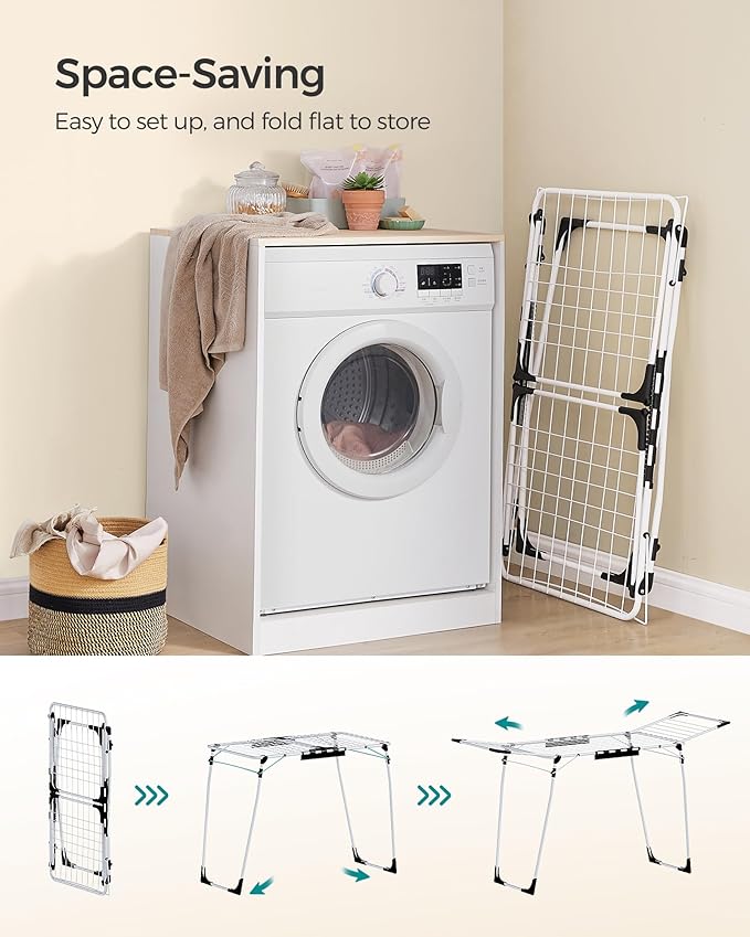 SONGMICS Clothes Drying Rack Foldable, Gullwing Laundry Drying Rack, - Image 5