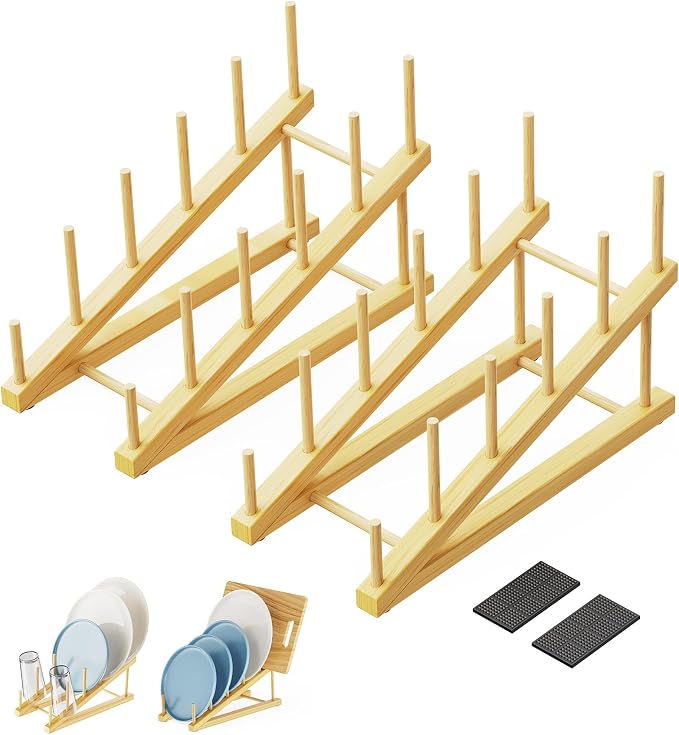 2-Pack Bamboo Dish Drying Rack, 5 Slots Kitchen Organizer Craft Show Display by Unknown