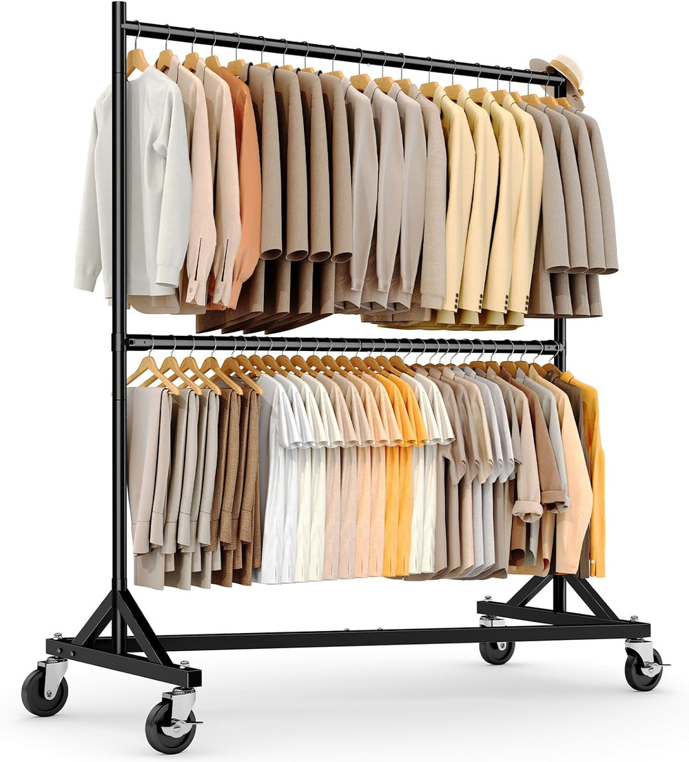 HOKEEPER Z Rack, Clothes Rack Hold 550LB Adjustable Height Double Rod Black