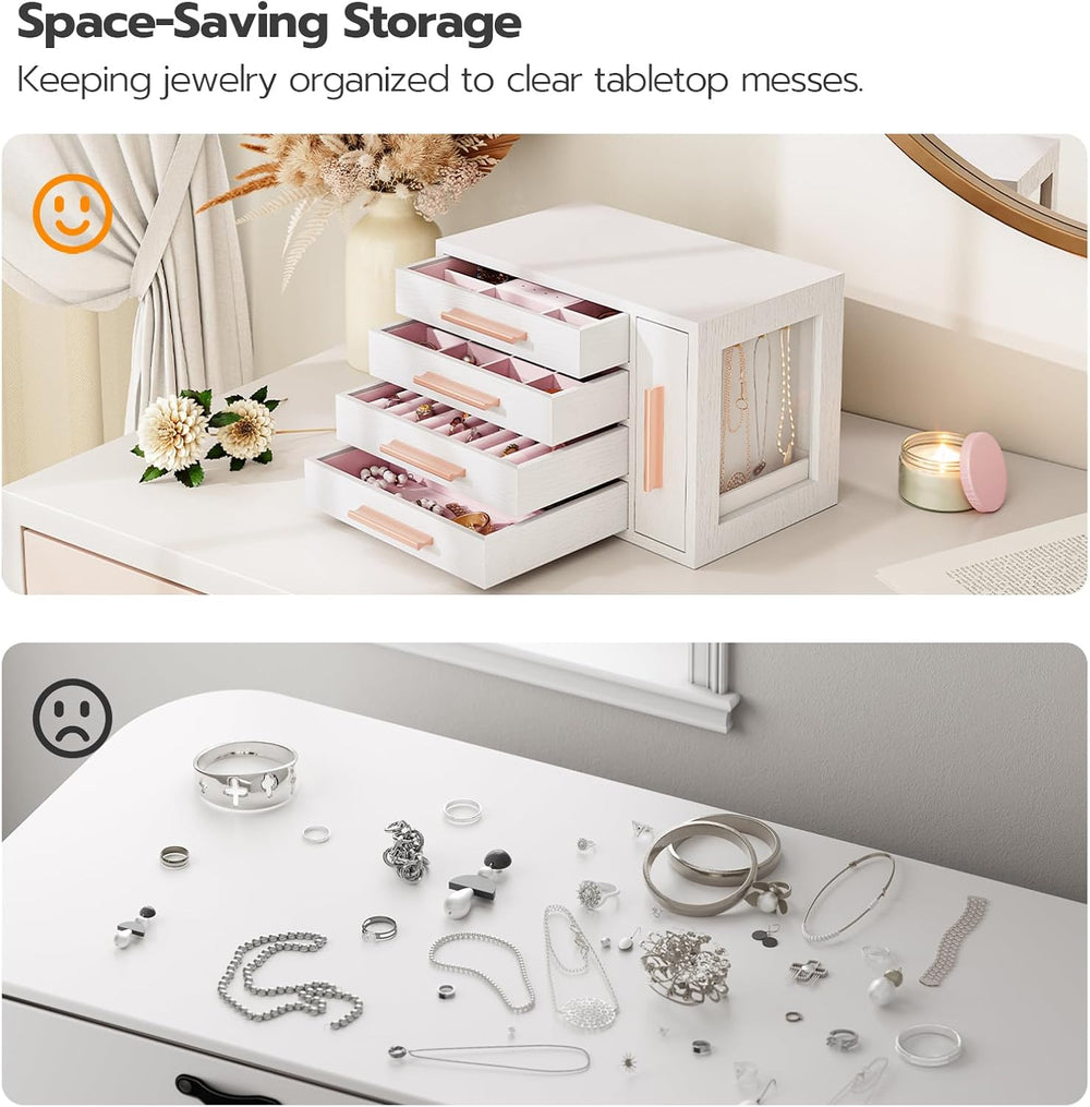 HOOBRO Jewelry Box for Women, Wooden Jewelry Organizer, Transparent Window