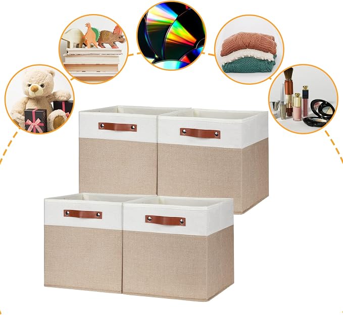 DULLEMELO Cube Storage Bins, Collapsible foldable Linen Canvas Closet Storage - Image 3