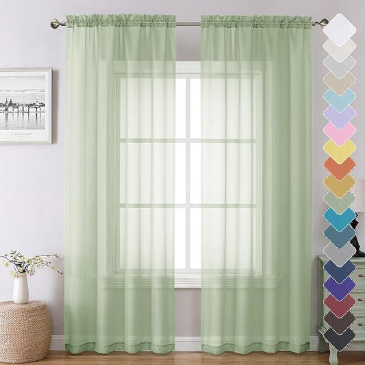 Chyhomenyc Light Green Sheer Curtains 84 Inches Long 2 Panels Set- Light by Chyhomenyc