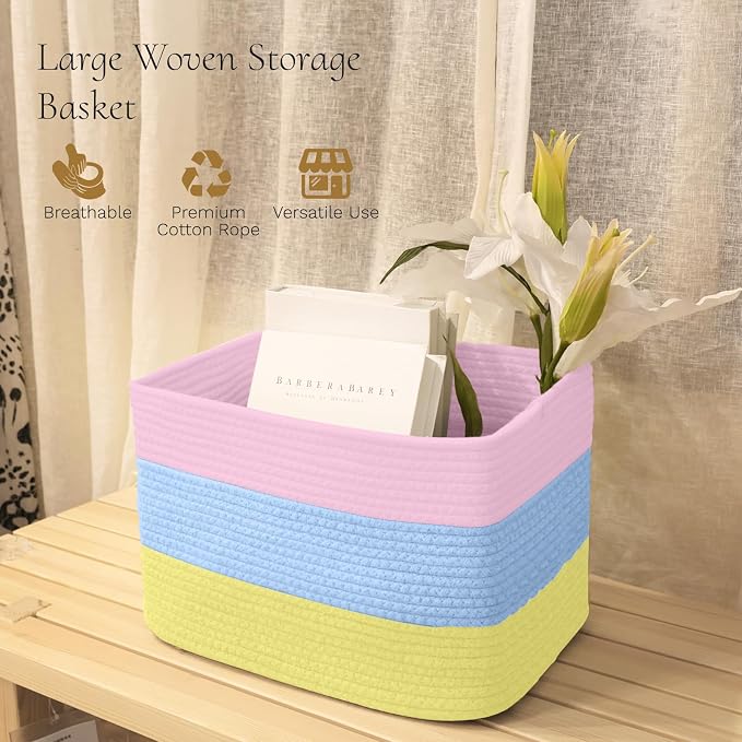 Hopegiver Woven Storage Baskets 15x11x10 Inch, 1 Pack Collapsible Cube Storage - Image 2