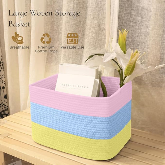 Hopegiver Woven Storage Baskets 15x11x10 Inch, 3 Pack Collapsible Cube Storage - Image 2