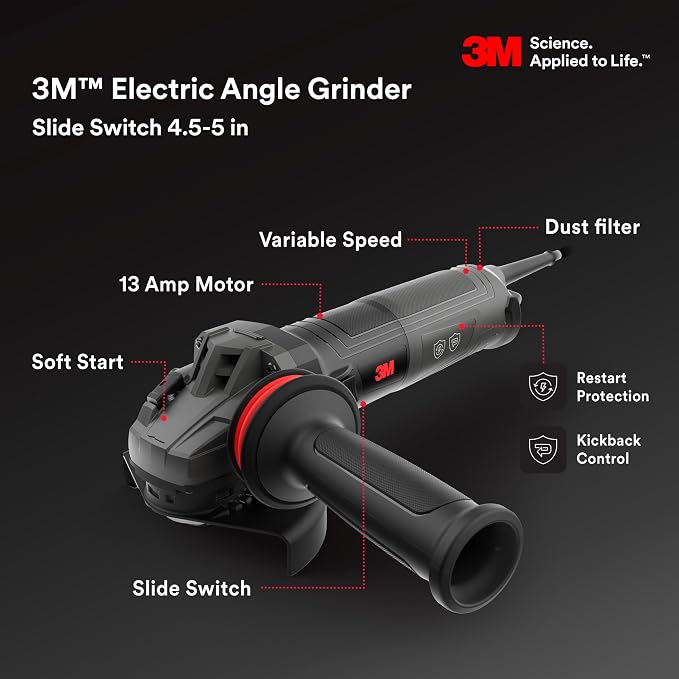 3M Electric Angle Grinder, 4.5-5 in Paddle Switch, - Image 2