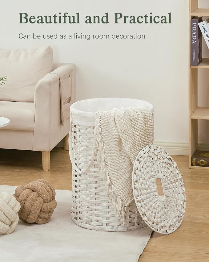 Laundry Hamper with Lid Laundry Basket with Lid 19.0 Gal Round Wicker Laundry - Image 7