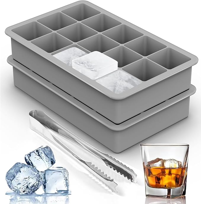 Silicone Ice Cube Trays for Freezer 2 Pack- Easy Release Square Ice Cubes Mold- by ZDPMK
