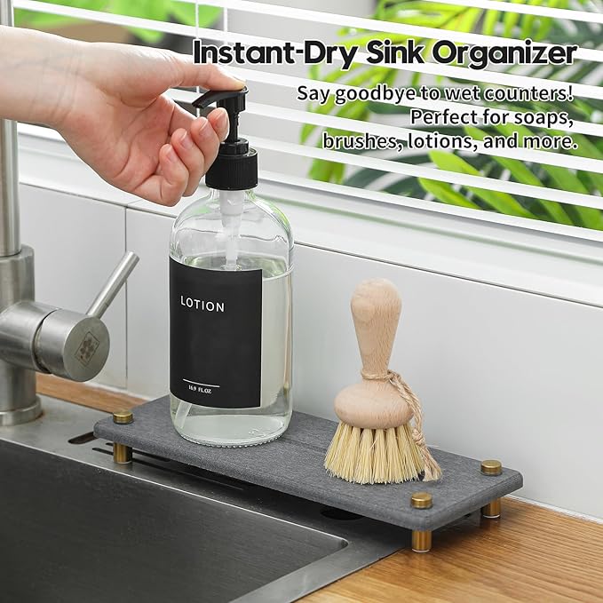 Kitchen Sink Caddy Water Absorbing Stone Drying Tray, Diatomite Bathroom Sink - Image 2