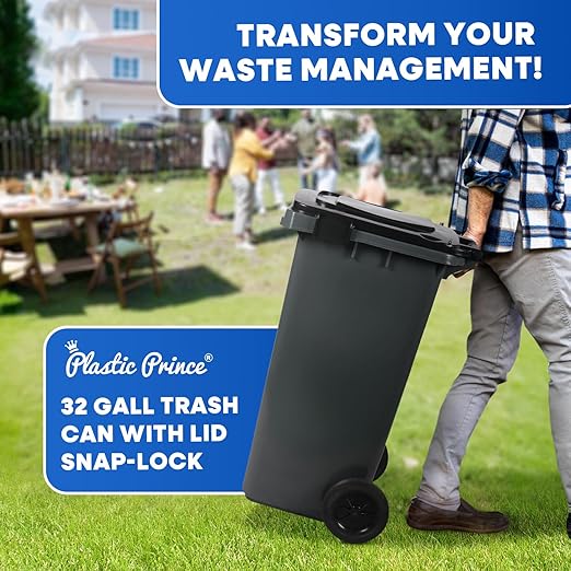 32 Gallon Trash Can with Wheels Outdoor Trash Can with Lid and Wheels Lockable - Image 9