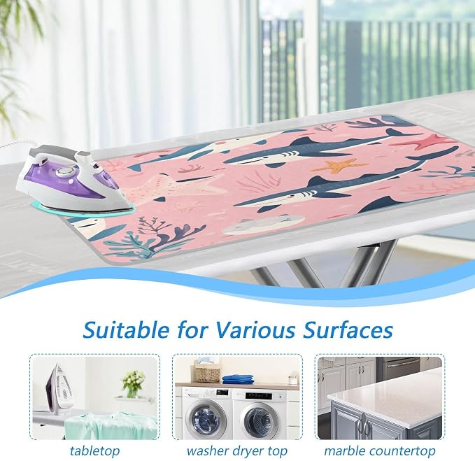 Pink Sharks Starfish and Seaweeds Ironing Mat Thickened Ironing Blanket Travel - Image 5