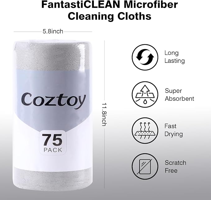 Microfiber Cloth Roll 75 Pack, Tear Away Microfiber Towels 12x12 Inch, Reusable - Image 3