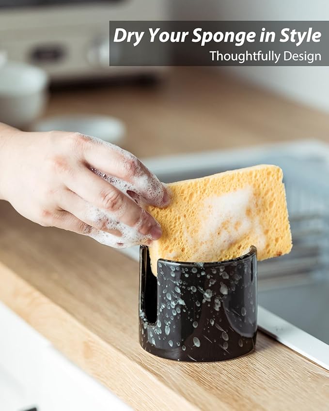 Sponge Holder for Kitchen, Ceramic Sink Caddy Scrub Sponge Rack Dish Rack - Image 5