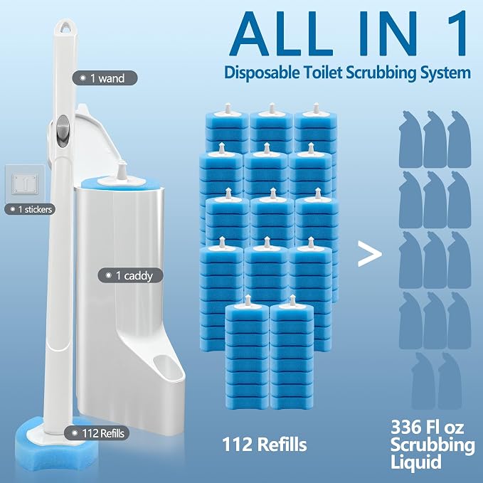 Disposable Toilet Brush with 112 Refills, Toilet Bowl Wand and Holder, Toilet - Image 2