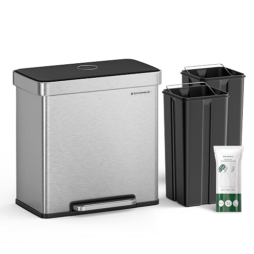 SONGMICS Kitchen Trash Can, 16 Gallon Dual Compartment Garbage Can, 60L Pedal by SONGMICSbySONGMICSHOME