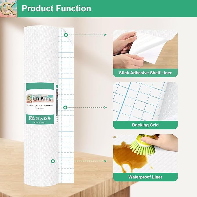 Self-Adhesive Shelf Liner Kitchen Liner, Waterproof Backed Paper Easy Peel and