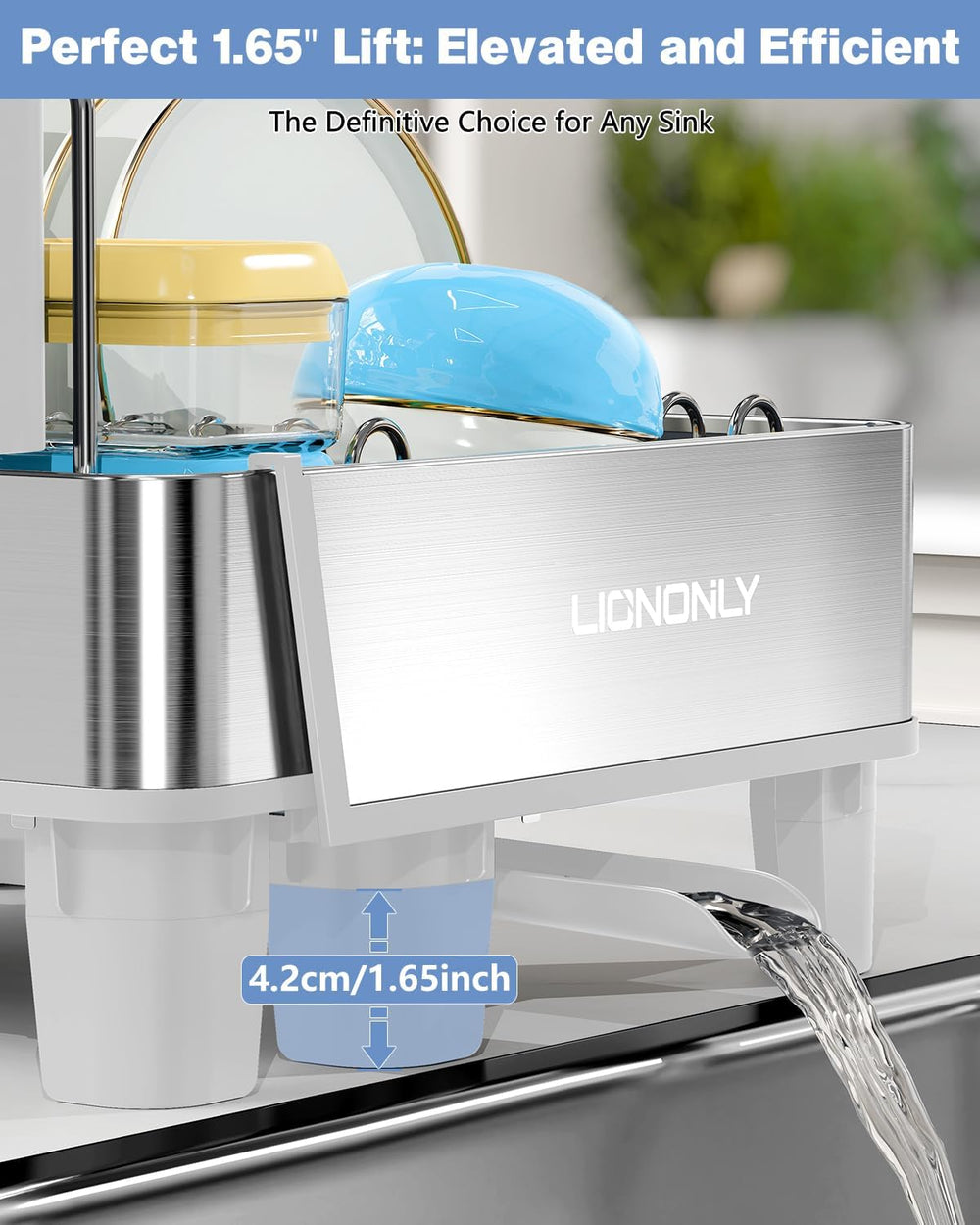 304 Stainless Steel Expandable Dish Drying Rack with Drain Spout, White