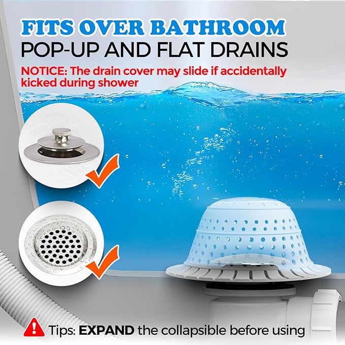 zaa Shower Drain Hair Catcher, 2 Pack Silicone Collapsible Bathtub Drain Cover - Image 3