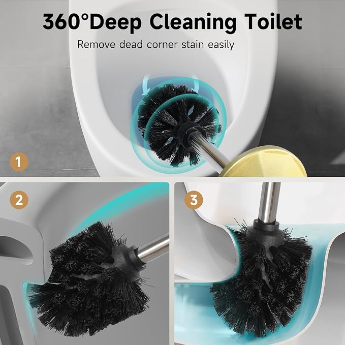 Gold Toilet Brush and Holder，Extra Long Handled Toilet Brush - Image 2