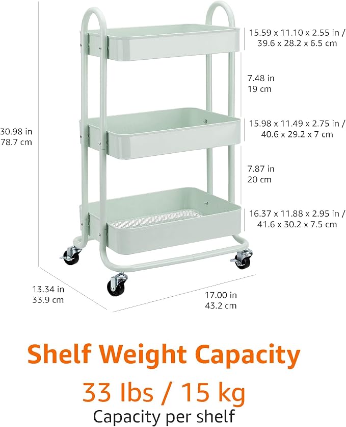 Amazon Basics 3-Tier Metal Rolling Utility or Kitchen Cart - Image 5