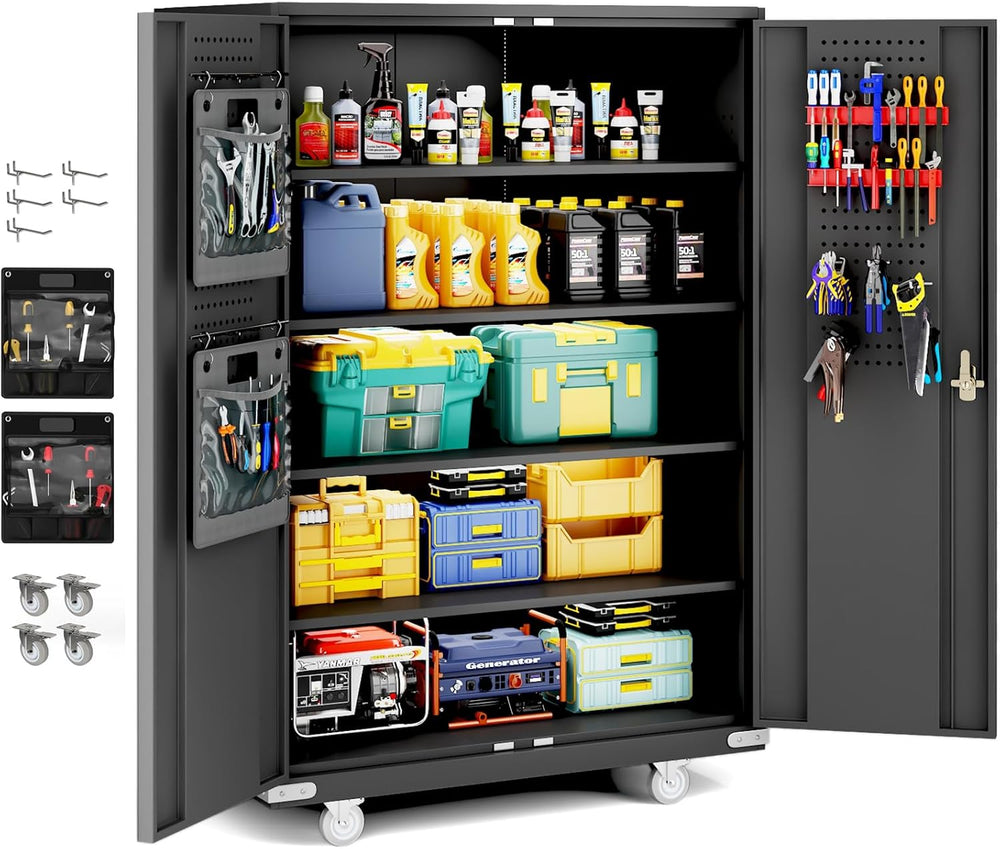 72''H Rolling Wide & Deep Metal Garage Storage Cabinet With Lock,...