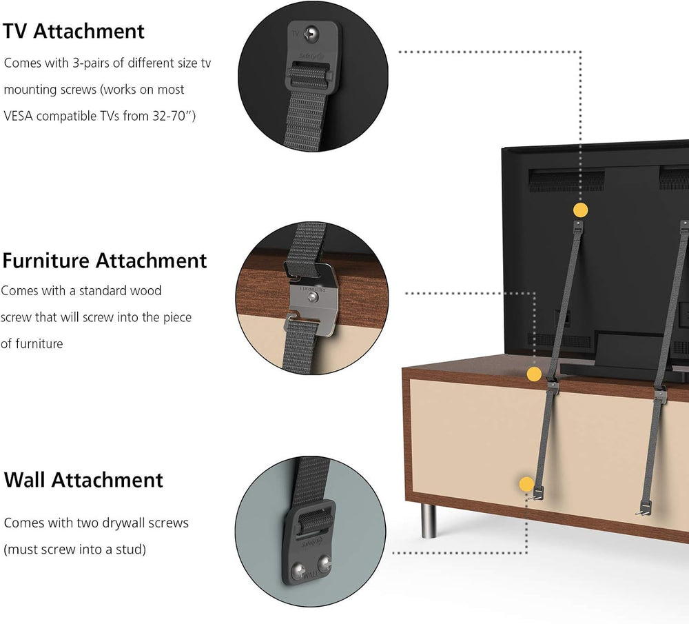 Safety 1st TV & Furniture Safety Straps, Black, 2‑Pack, Screws Included (...