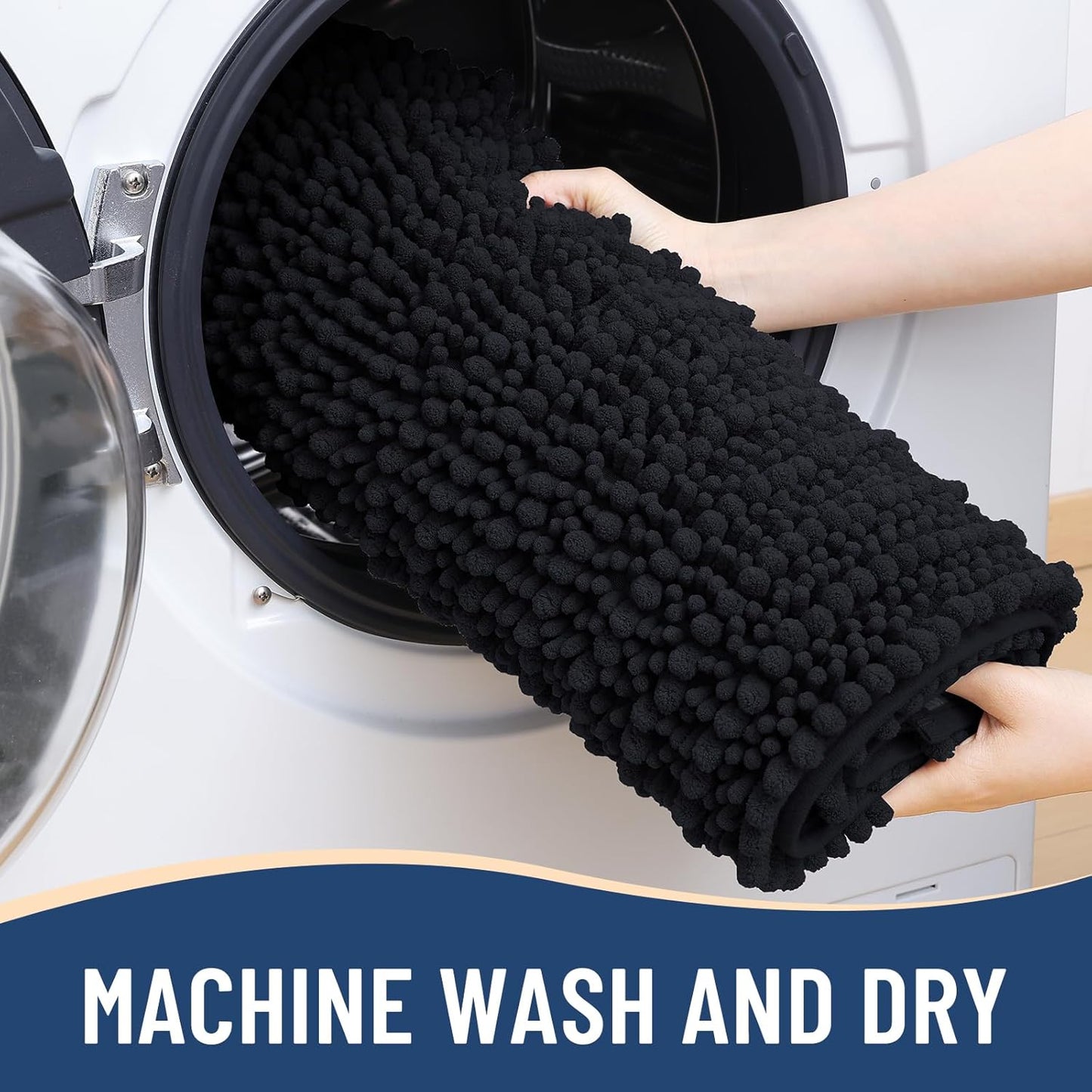 Arotive Luxury Bathroom Rugs 24x16, Extra Soft Thick Absorbent Shaggy Chenille Bath Rugs, Non-Slip Machine Wash Dry, Bath Mats for Bathroom Floor, Tub and Shower, Home Decor Accessories, Black