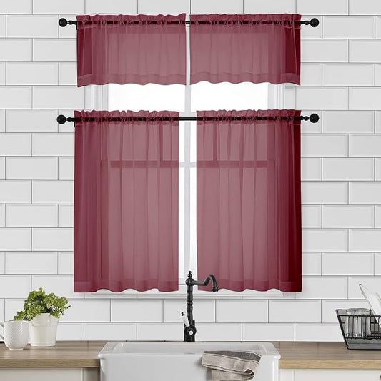 Chyhomenyc Sheer Curtains 36 Inch Length, Short Voile Sheer Window Curtians - Image 2