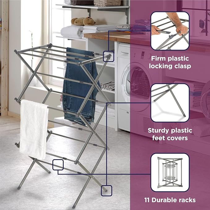 BLACK+DECKER 3 Tier Expandable Collapsing Foldable Laundry Rack - Image 4