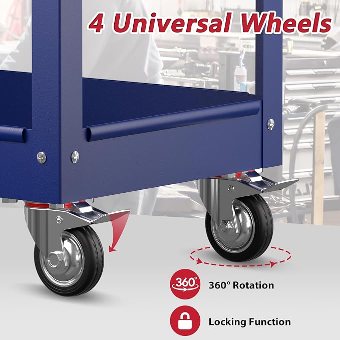 3 Tier Rolling Tool Cart on Wheels, Heavy Duty Service Cart Industrial Utility - Image 3