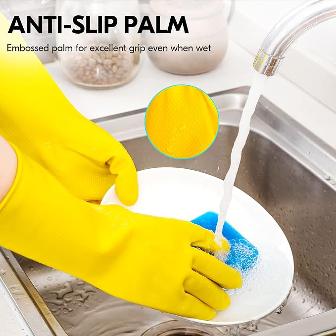 Vgo... 1-Pair Reusable Household Gloves, Rubber Dishwashing gloves, Extra - Image 5