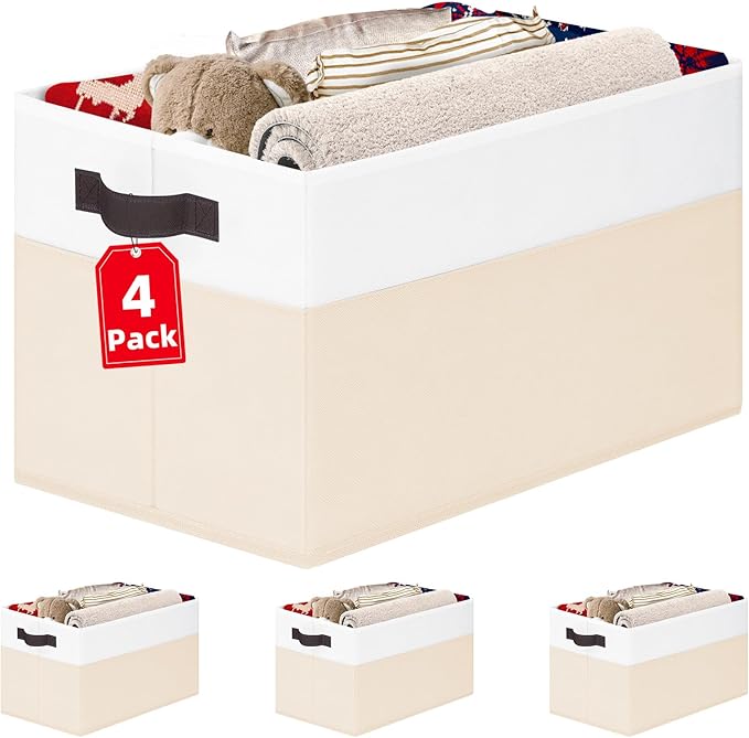 Criusia 4 Pack Baby Clothes Organizer Bins, Fabric Collapsible Storage Baskets by Criusia